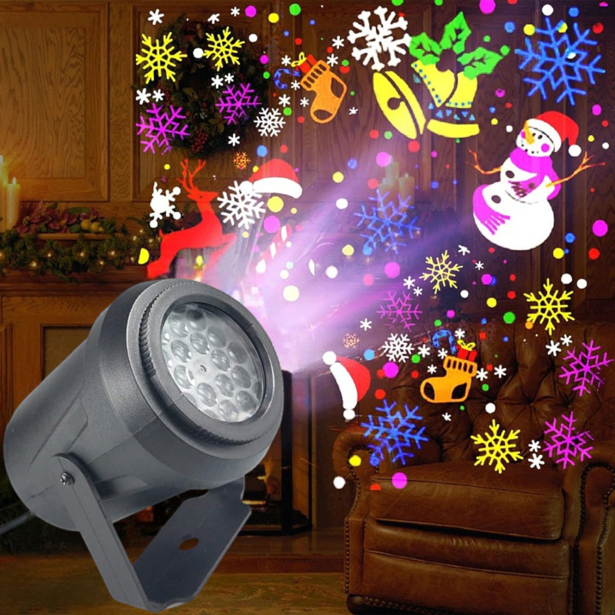 PROJEKTOR LASEROWY ŚWIĄTĘCZNY LED WYŚWIETLA OBRAZKI BOŻE NARODZENIE LAMPA