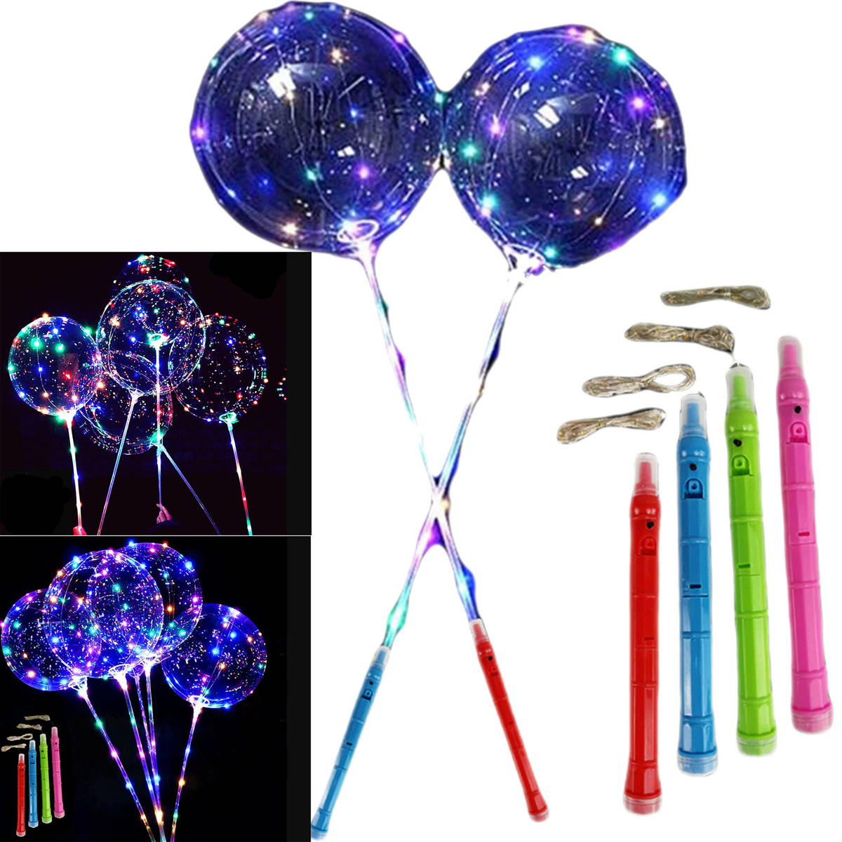 KOLOROWY BALON LED ŚWIECĄCY DUŻY MOCNY ŚWIATEŁKA NA PATYKU DEKORACJA ŚWIECI