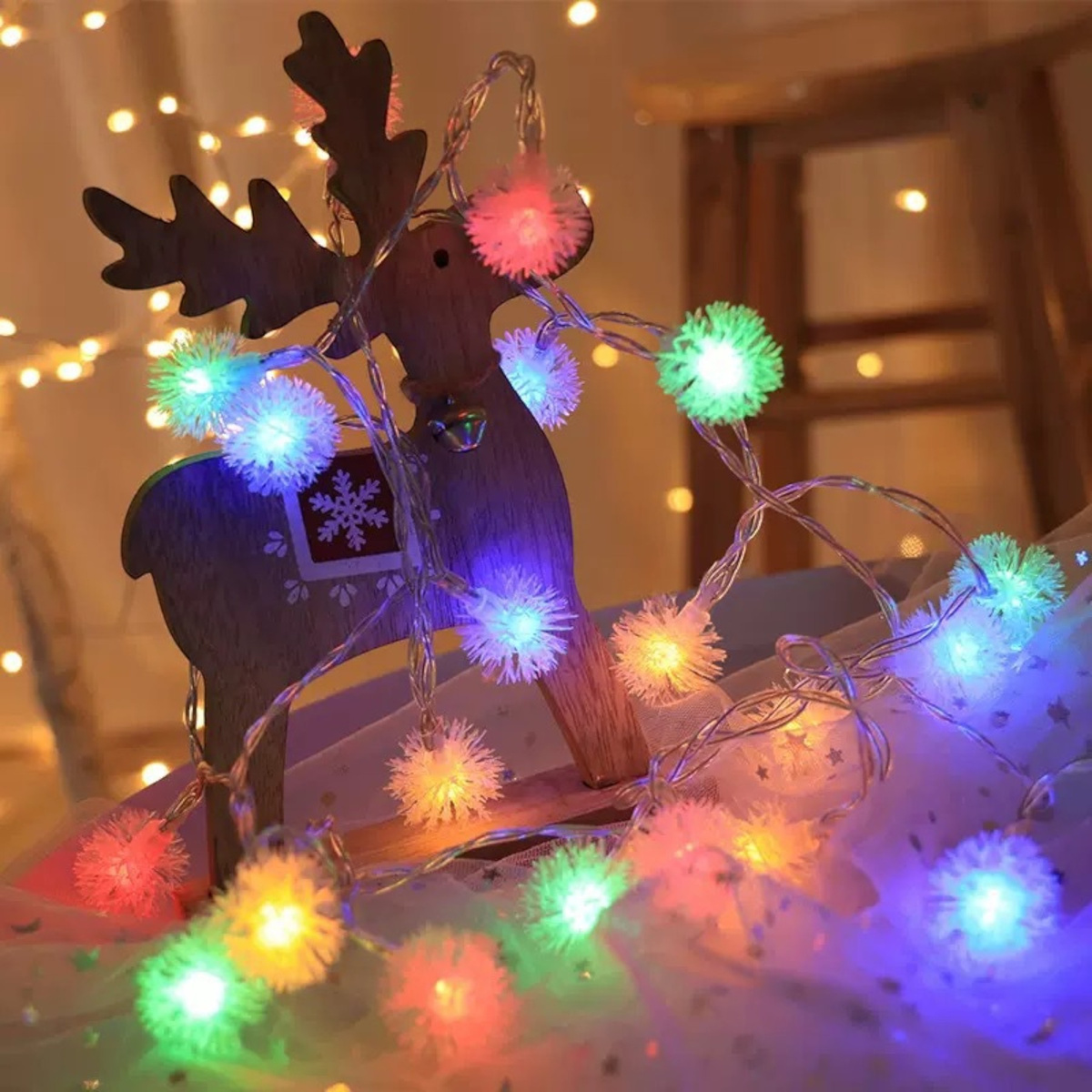 LAMPKI ŚWIĄTECZNE W KSZTAŁCIE ŚNIEŻYNKI DEKORACJA ŁAŃCUCH LED KOLOROWY