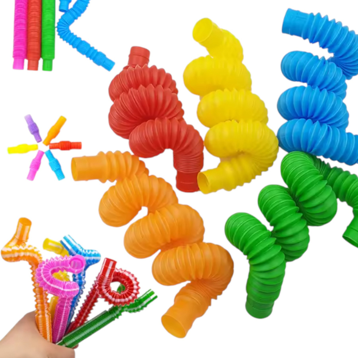 RURKA ANTYSTRESOWA SENSORYCZNA GNIOTEK RURA POP TUBE XXL MEGA ROZCIĄGLIWA - ZESTAW 24 SZTUKI