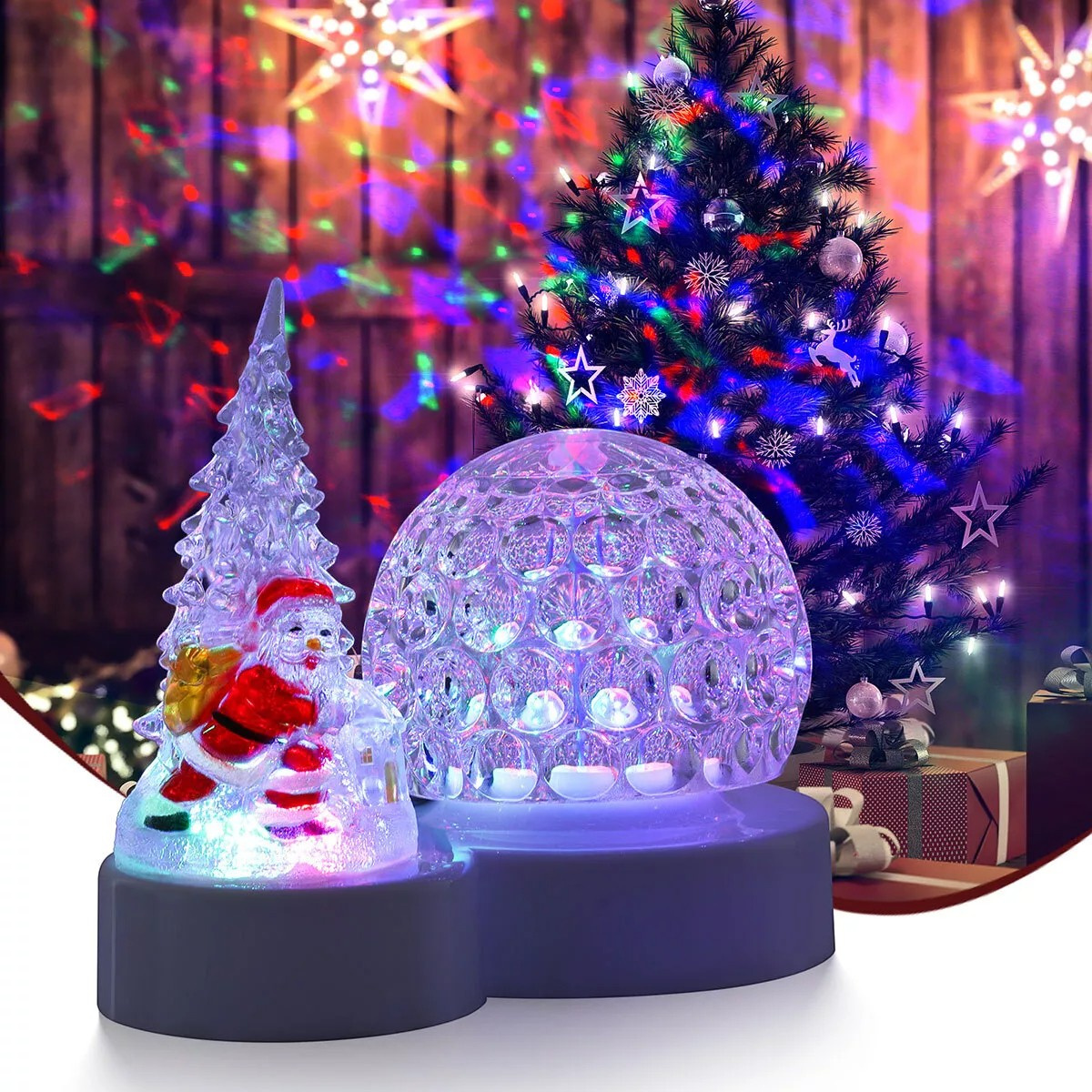 LAMPKA ŚWIĄTECZNA DEKORACJA NA BOŻE NARODZENIE KULA KRYSZTAŁOWA CHOINKA LED