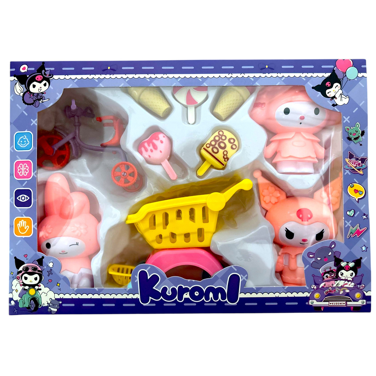 KUROMI - DUŻY  ZESTAW FIGUREK  + AKCESORIA WÓZEK SKLEPOWY ROWER ZESTAW 10W1