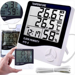 TERMOMETR ZEWNĘTRZNY WEWNĘTRZNY STACJA POGODY HIGROMETR ZEGAR BATERIA SONDA HTC-2