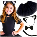 STRÓJ DLA DZIEWCZYNKI - CZARNY KOTEK KOT 3w1 OPASKA SPÓDNICZKA