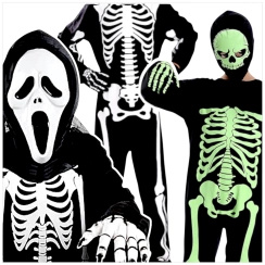 STRÓJ NA HALLOWEEN - KOŚCIOTRUP FLUORESCENCYJNY (ŚWIECI W CIEMNOŚCI) rozmiar S