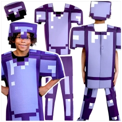 MINECRAFT STRÓJ STEVE ENCHANTOWANA ZBROJA DIAMENTOWA KOSTIUM PIXEL Z GRY