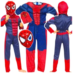 SPIDERMAN - STRÓJ DLA CHŁOPCA GRUBY Z MIEŚNIAMI DELUXE + MASKA NA TWARZ