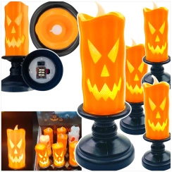 LAMPKA ELEKTRYCZNA NA HALLOWEEN OZDOBA ŚWIECZKA DYNIA LED 13CM Zestaw 3szt.