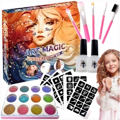 DUŻY ZESTAW DO TATUAŻY SZABLONY TATUAŻE BROKATOWE MAKIJAŻ MALOWANIE TWARZY